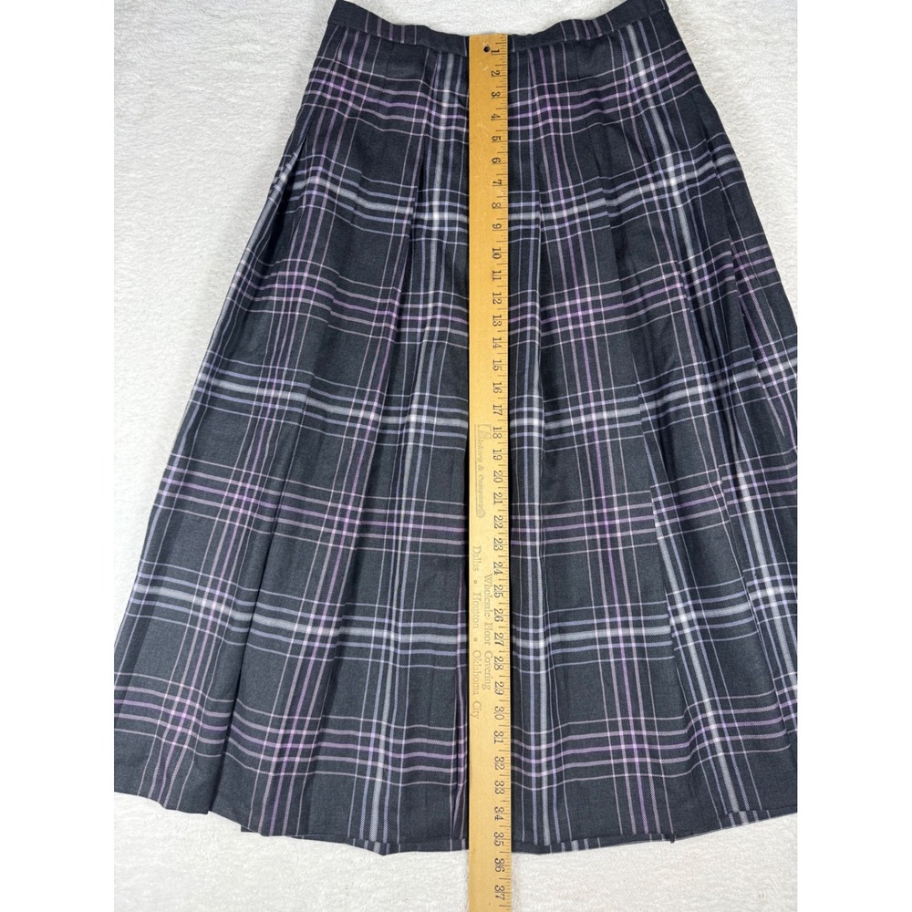 Pendleton Pleated Midi Skirt Women Size 14 Gray Purple Plaid 100% Wool USA - Picture 2 of 10